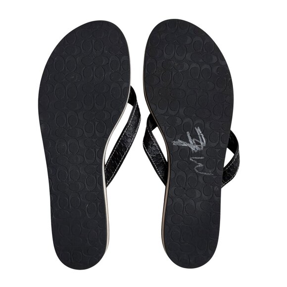 Coach Debbie Signature Embossed Flat Thong Flip-Flop Sandals (Black) - Size 9 - Picture 7 of 12